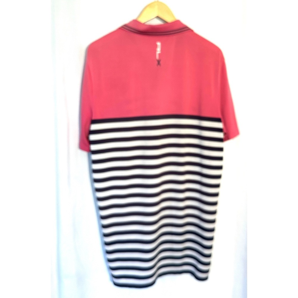 RLX Ralph Lauren Mens Pink Striped Golf Polo Shirt Short Sleeve Size L